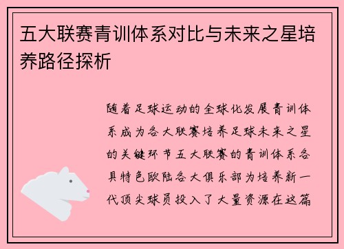 五大联赛青训体系对比与未来之星培养路径探析